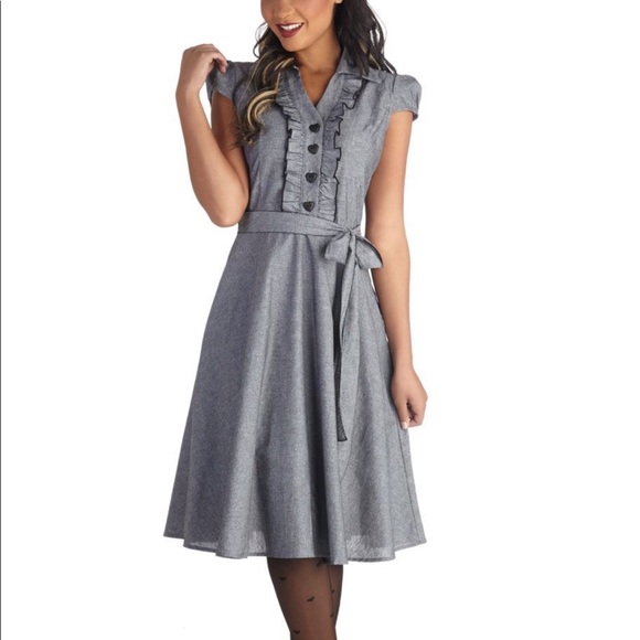 Modcloth Gray Vintage Dress, SMALL - Picture 3 of 6